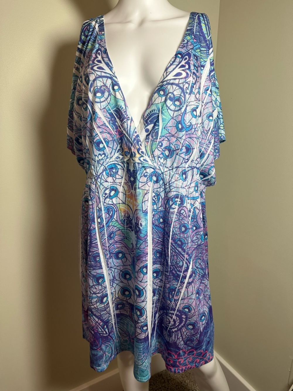 NWT Catalina Blue and Purple Swirl Sublimation Cover Up, Size 3X